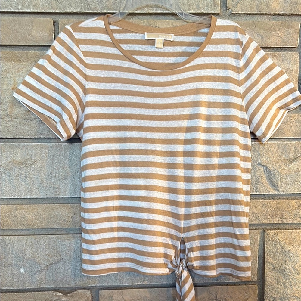 Michael Kors Tan and White Striped Top
